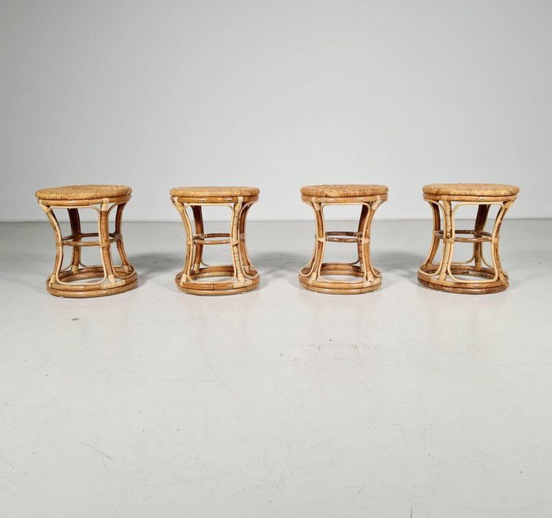 Bamboo and Cane Stools, Italy, 1960s, Set of 4