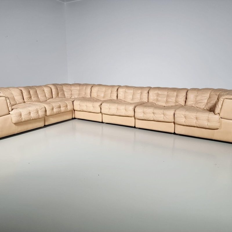 Cream Leather Patchwork DS-11 Sectional Sofa from de Sede, 1970s, Set of 7