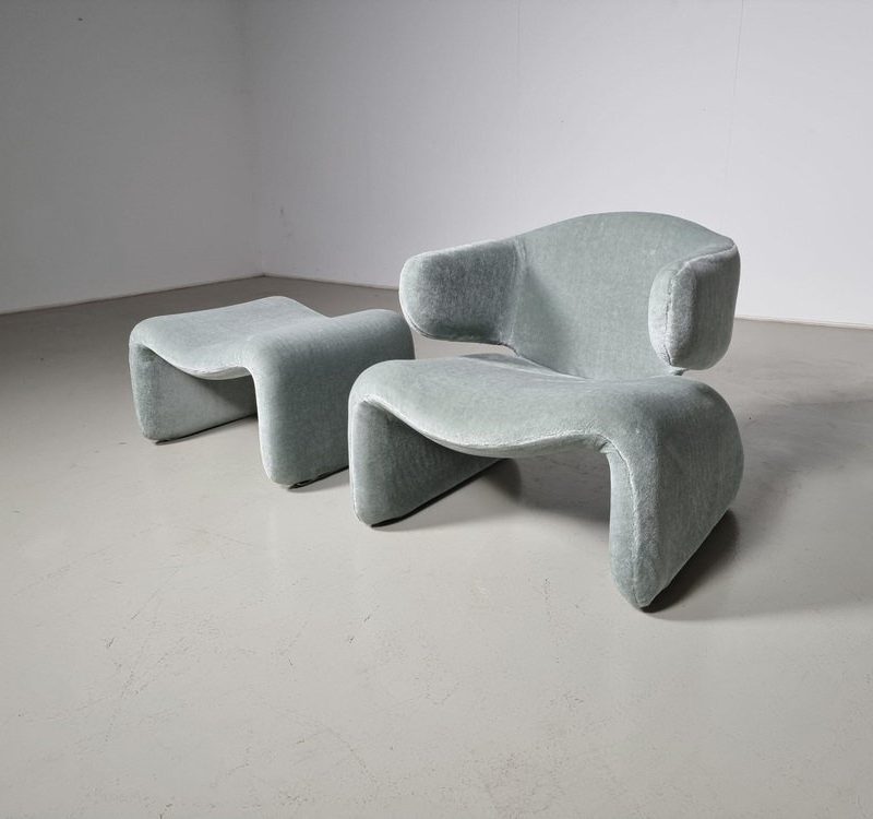 Djinn Lounge Chair with Ottoman by Olivier Mourgue for Airborn, 1960s, Set of 2