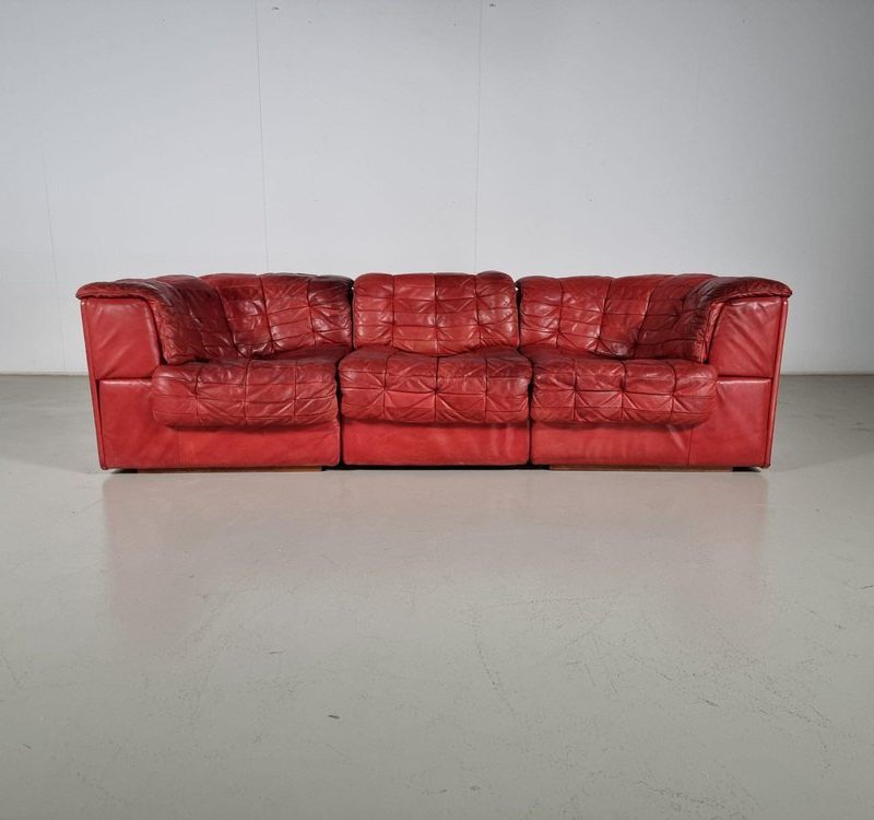 DS-11 Three-Seater Sofa in Red Leather from De Sede, 1970s