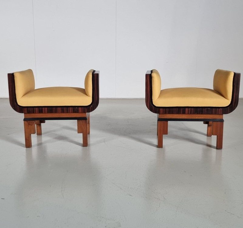 Italian Art Deco Style Walnut Benches, 1950s, Set of 2