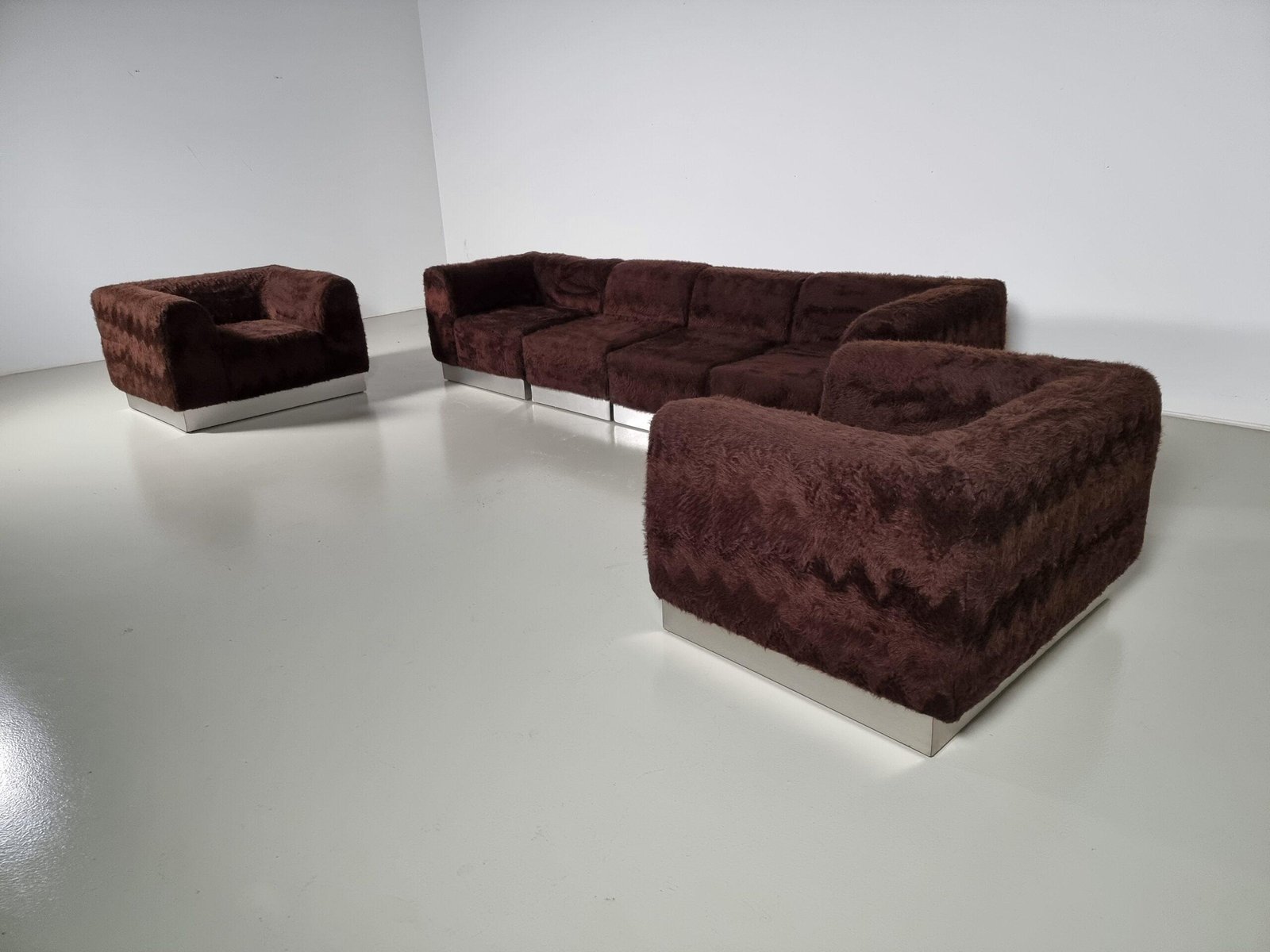 Italian Chrome Plated Lounge Chairs with Faux Fur, 1970, Set of 2 - Image 10