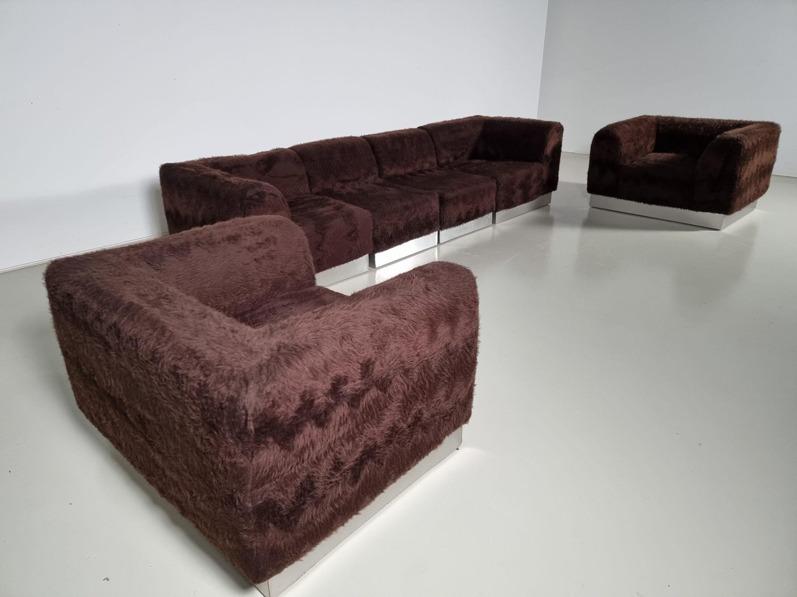 Italian Chrome Plated Lounge Chairs with Faux Fur, 1970, Set of 2 - Image 9