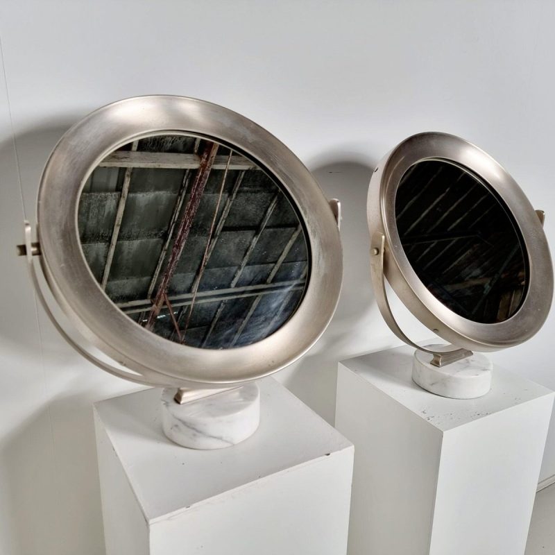 Marble and Steel Narciso Table Mirrors by Sergio Mazza for Artemide, Italy, 1970, Set of 2