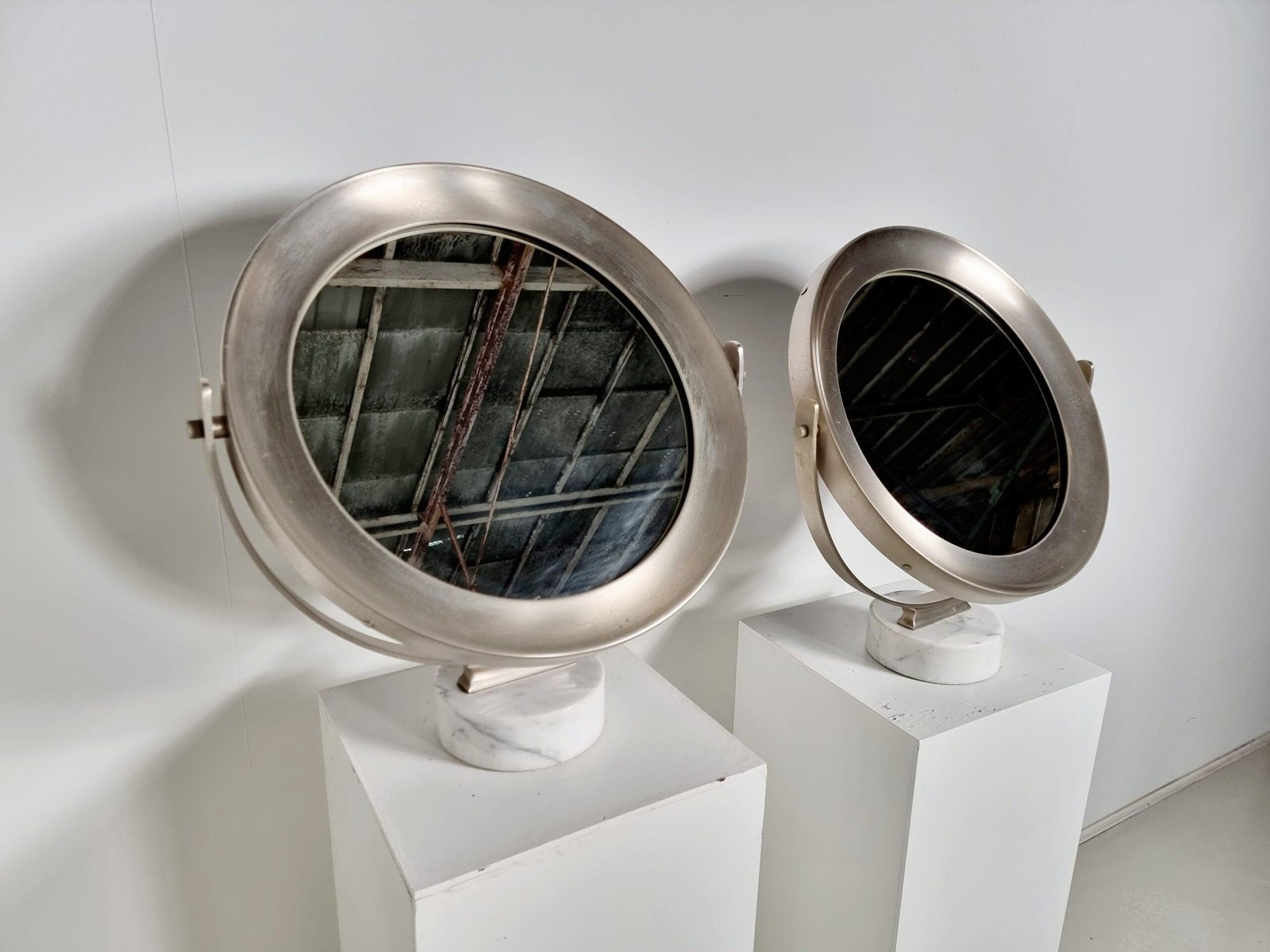 Marble and Steel Narciso Table Mirrors by Sergio Mazza for Artemide, Italy, 1970, Set of 2