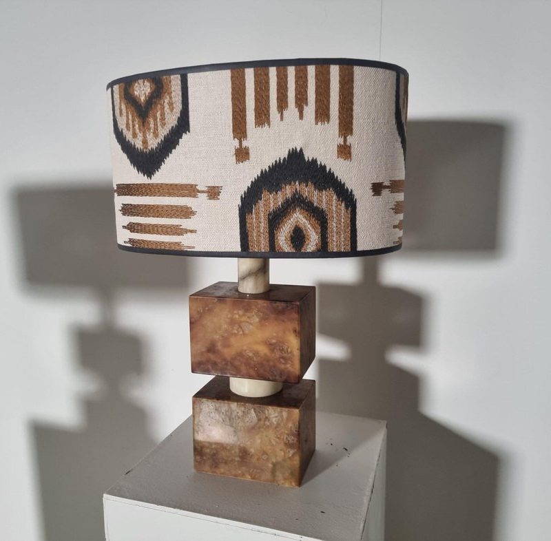 Mid-Century Italian Red and Cream Marble Table Lamps, 1960s, Set of 2