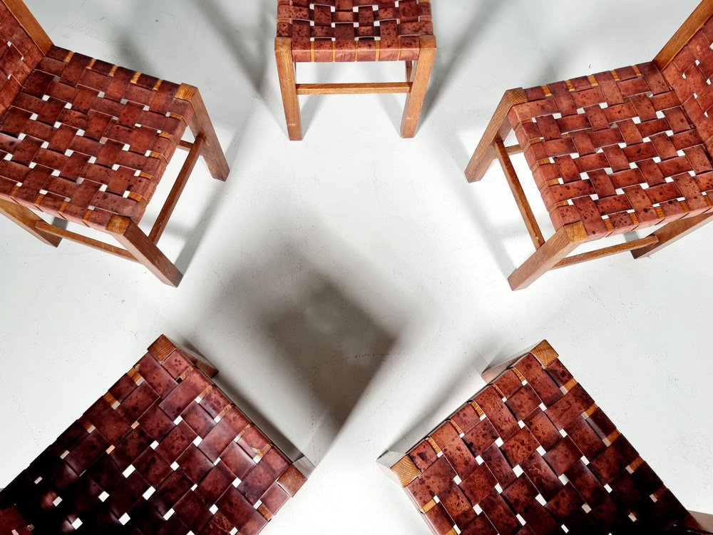 Oak Brutalist Dining Chairs, Belgium, 1970s, Set of 5 - Image 5