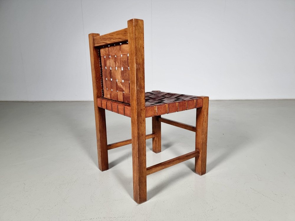 Oak Brutalist Dining Chairs, Belgium, 1970s, Set of 5 - Image 8