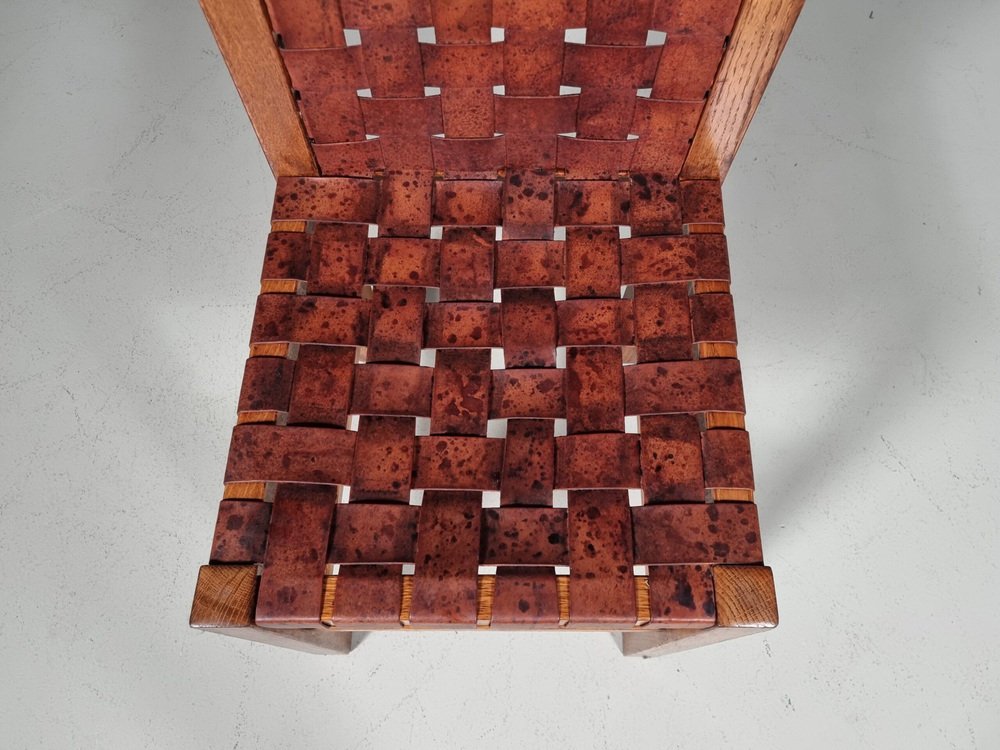 Oak Brutalist Dining Chairs, Belgium, 1970s, Set of 5 - Image 9