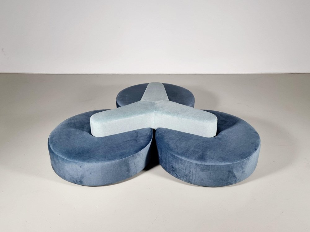 Round Modular Sofa in Blue and Green Fabric attributed to Seltz Furniture, 1970s, Set of 4 - Image 2