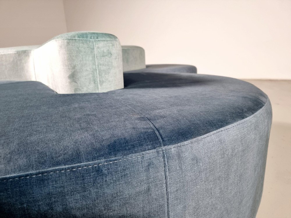 Round Modular Sofa in Blue and Green Fabric attributed to Seltz Furniture, 1970s, Set of 4 - Image 7
