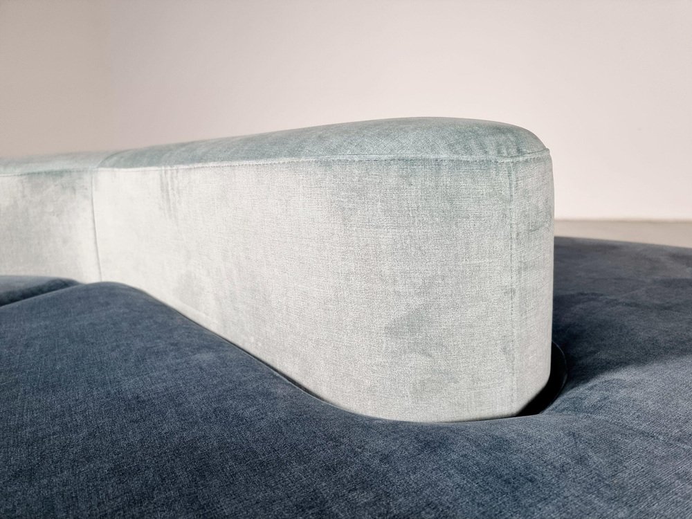 Round Modular Sofa in Blue and Green Fabric attributed to Seltz Furniture, 1970s, Set of 4 - Image 8