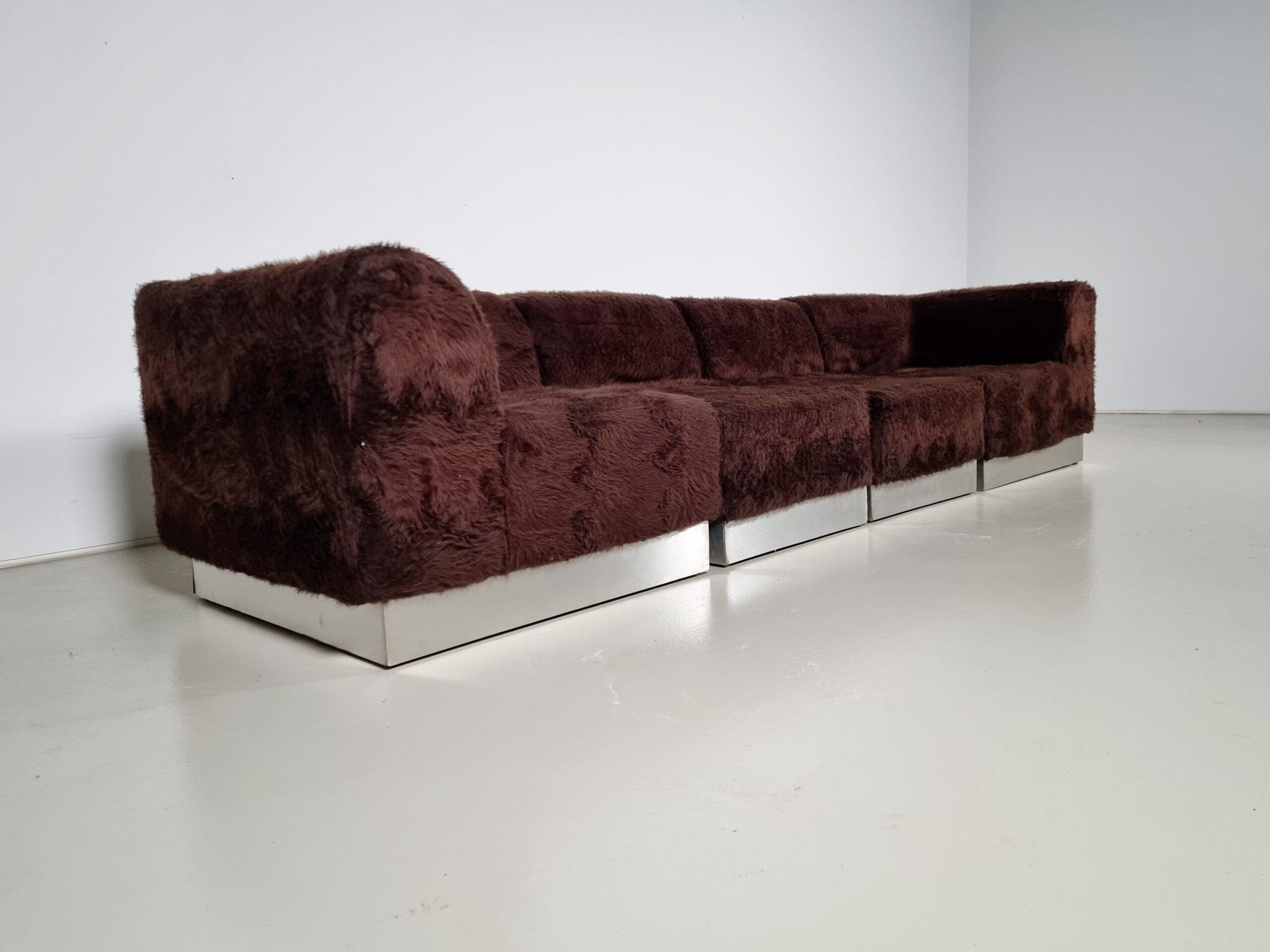 Vintage Italian Chrome Plated Sectional Sofa with Faux Fur, 1970 - Image 3