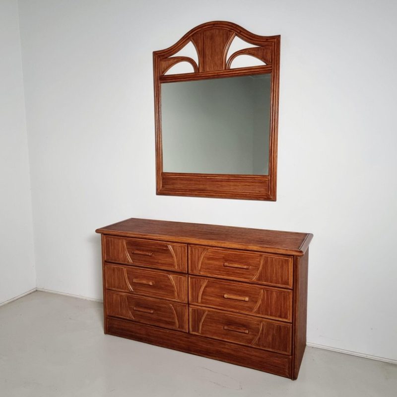 Walnut Dresser with Matching Mirror, Italy, 1970s, Set of 2