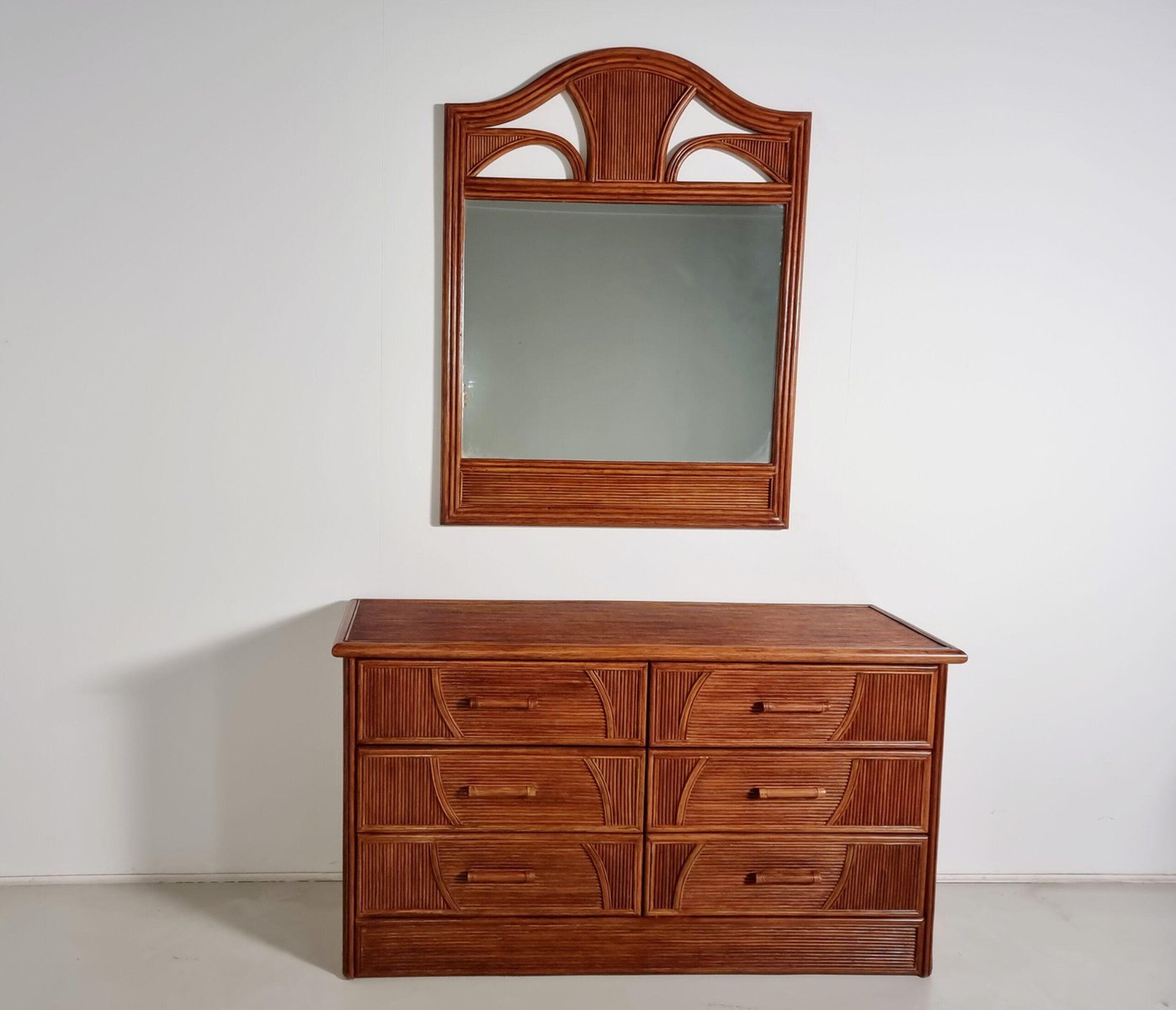 Walnut Dresser with Matching Mirror, Italy, 1970s, Set of 2 - Image 2
