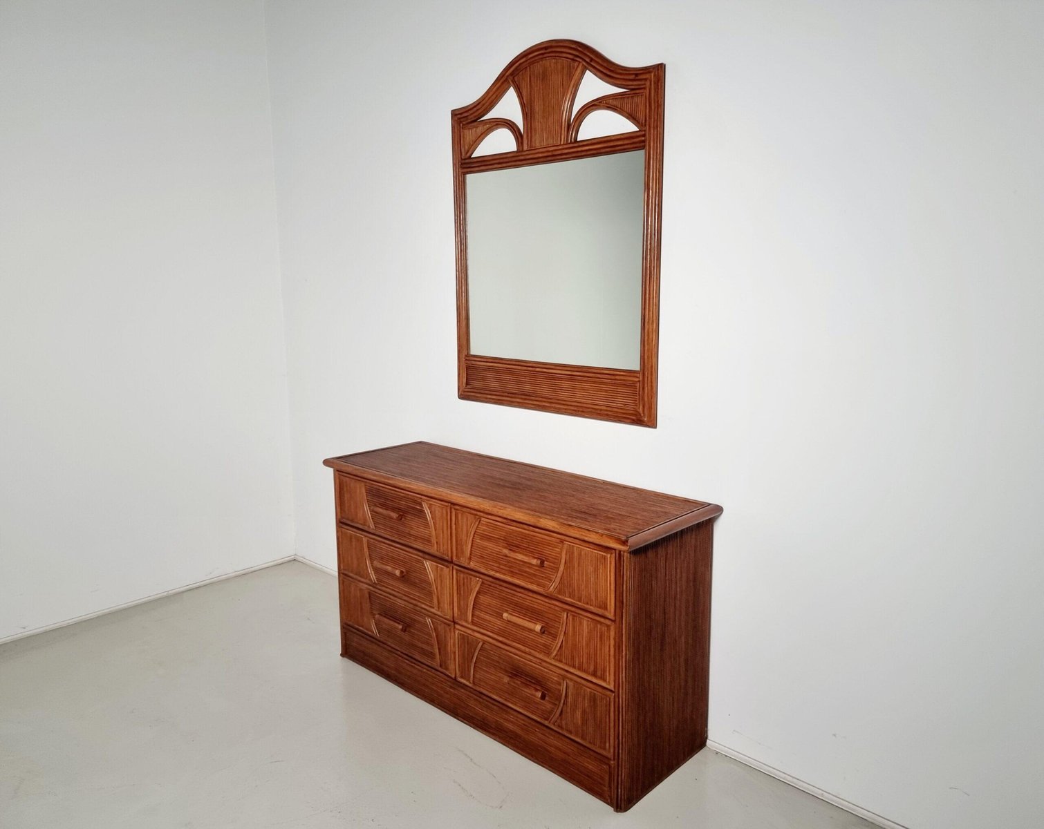 Walnut Dresser with Matching Mirror, Italy, 1970s, Set of 2 - Image 3