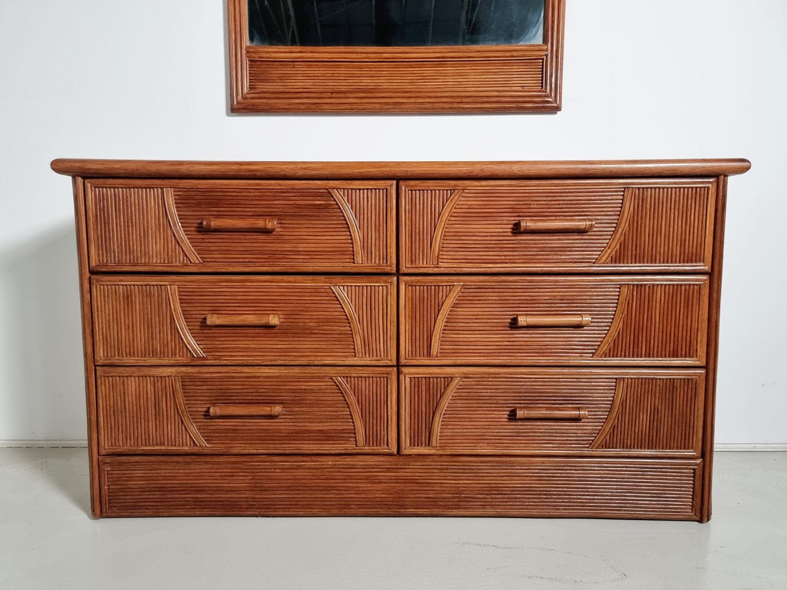 Walnut Dresser with Matching Mirror, Italy, 1970s, Set of 2 - Image 4