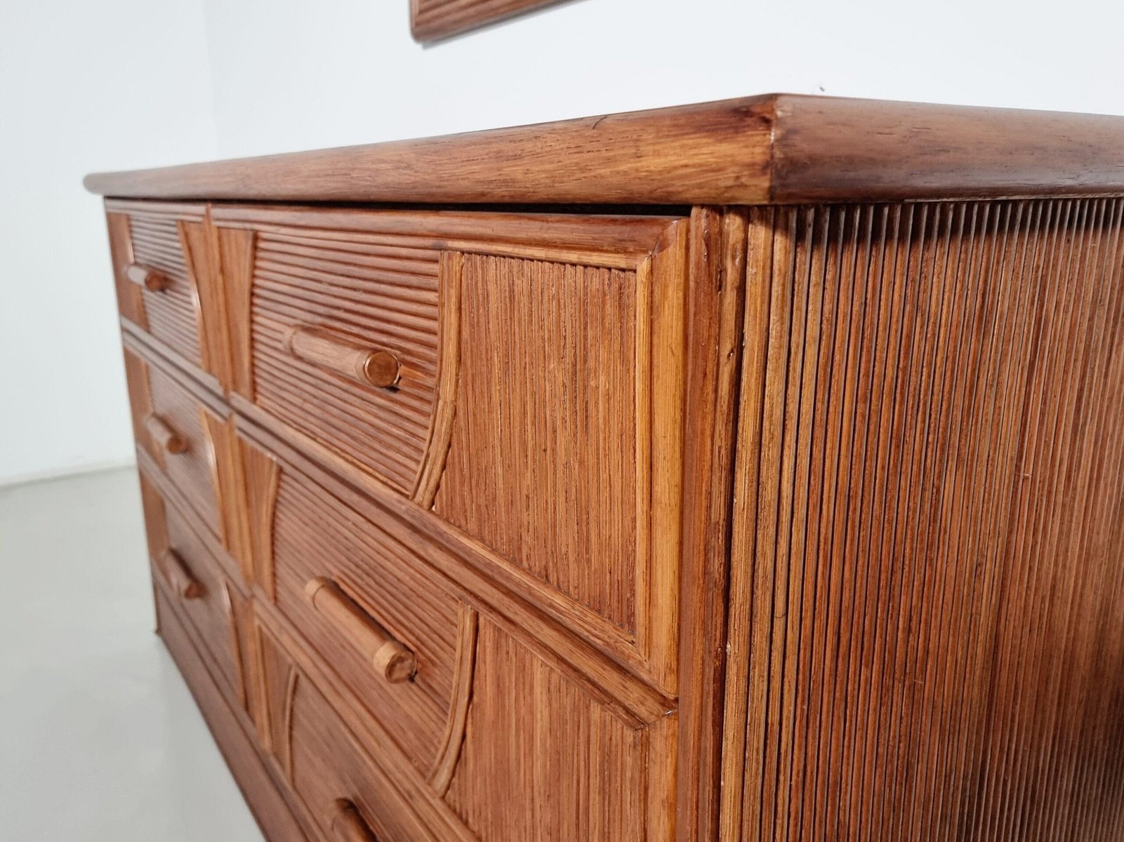Walnut Dresser with Matching Mirror, Italy, 1970s, Set of 2 - Image 7