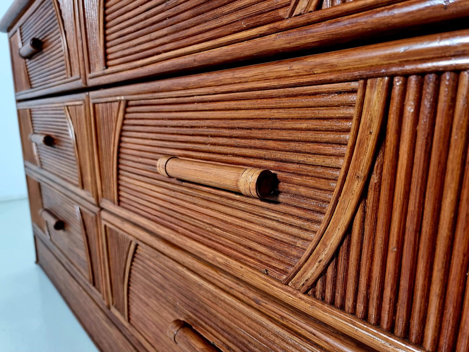 Walnut Dresser with Matching Mirror, Italy, 1970s, Set of 2 - Image 8